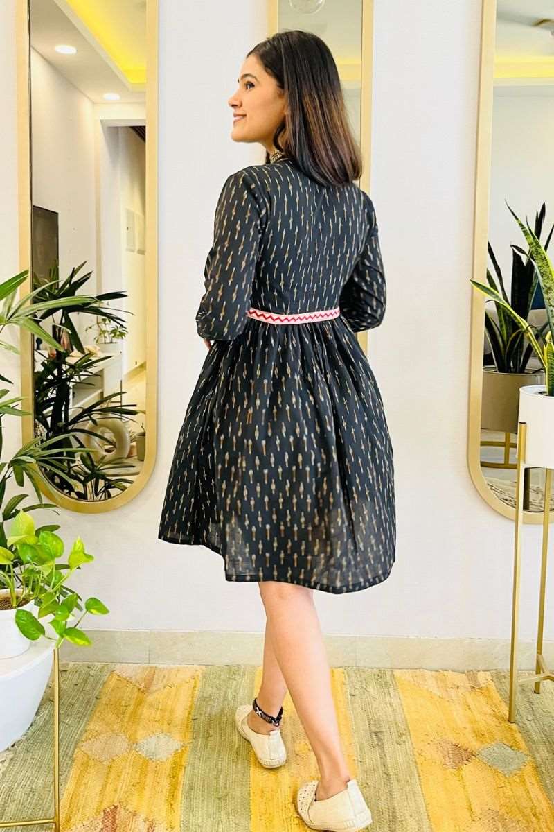 BLACK IKAT FLARED DRESS