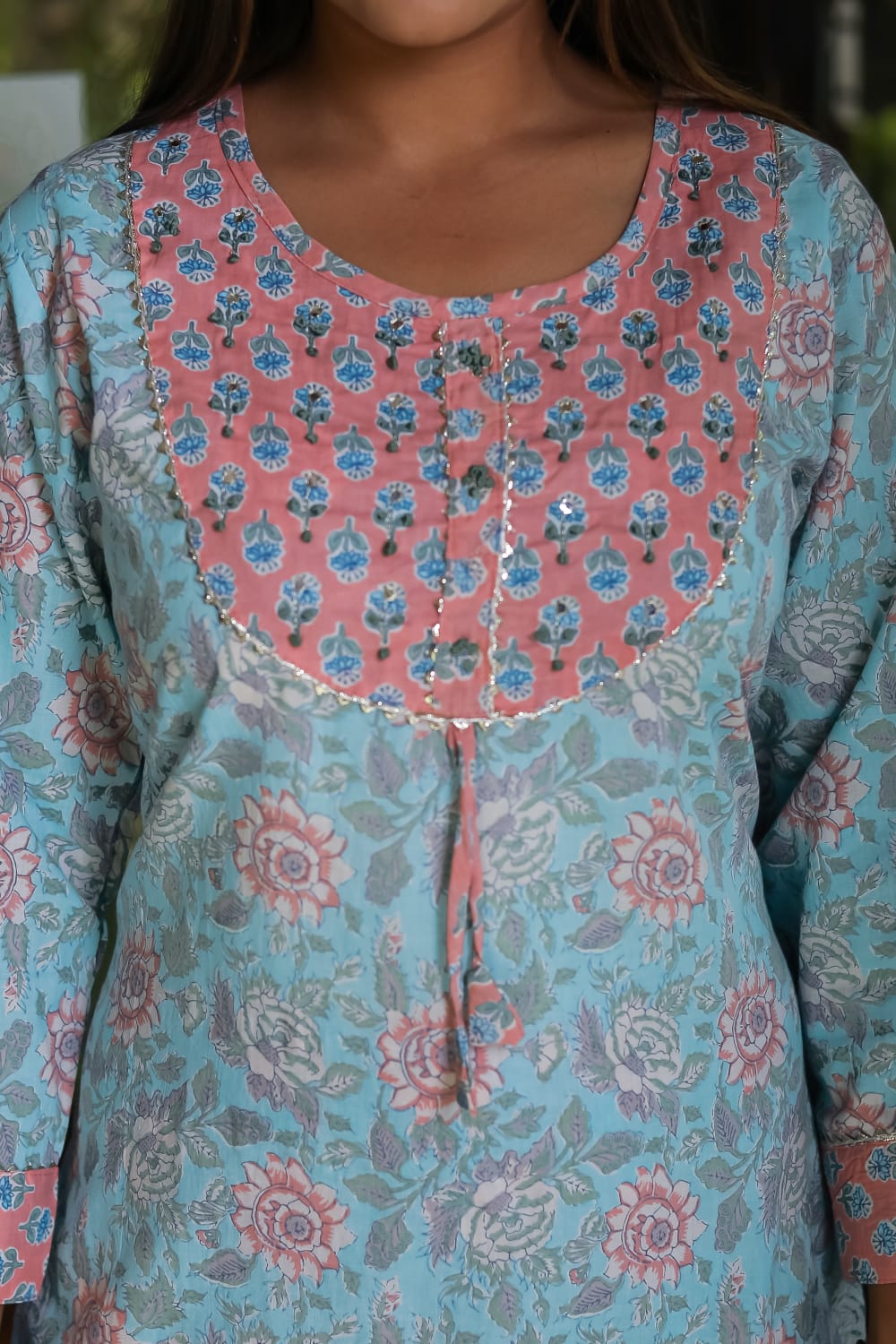 Floral Breathable Soft Sky Relaxing Fit Cotton Suit (3 piece)