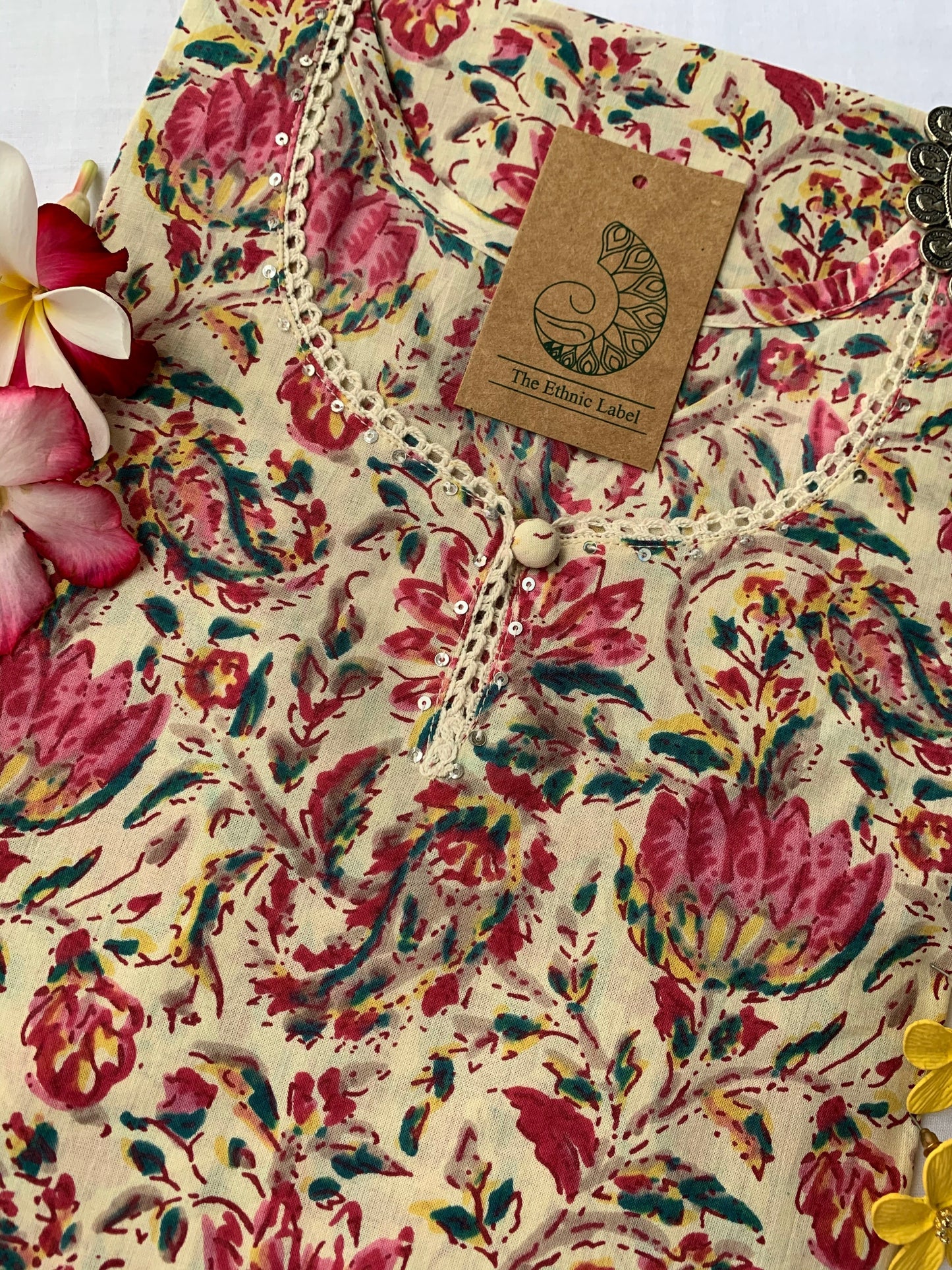 Cream Kamal Floral Cotton Kurta