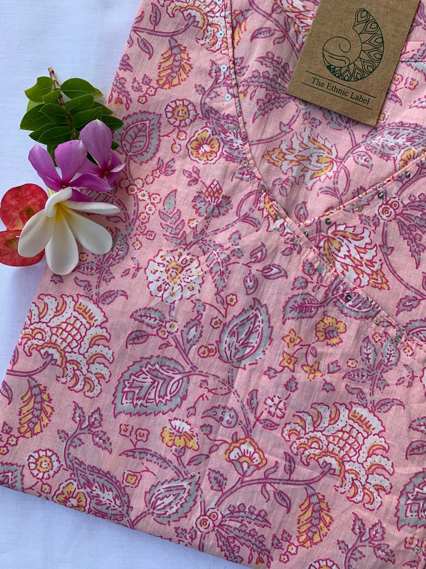 Hand Block Printed "Dahlia" Angrakha Cotton Kurta
