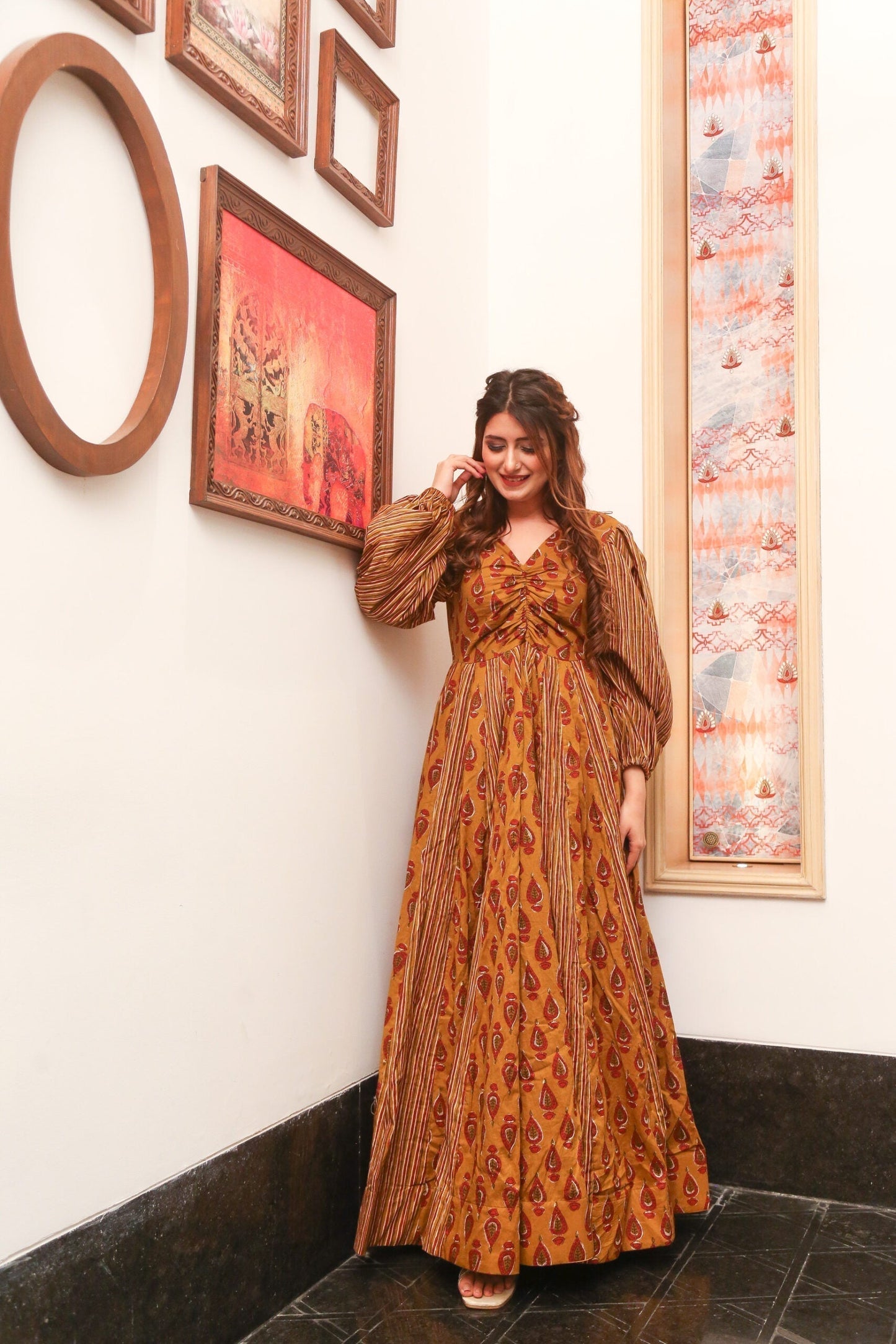 Dalia mustard cotton dress