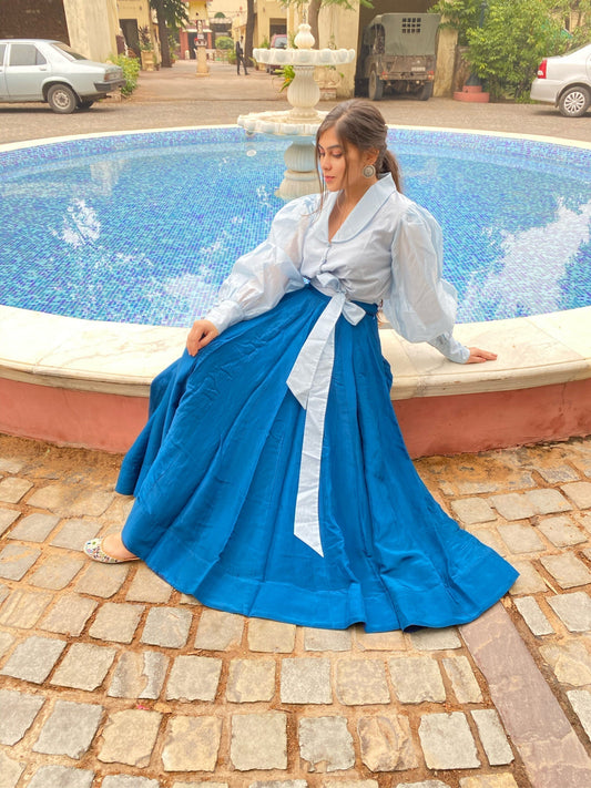 azure silk skirt set