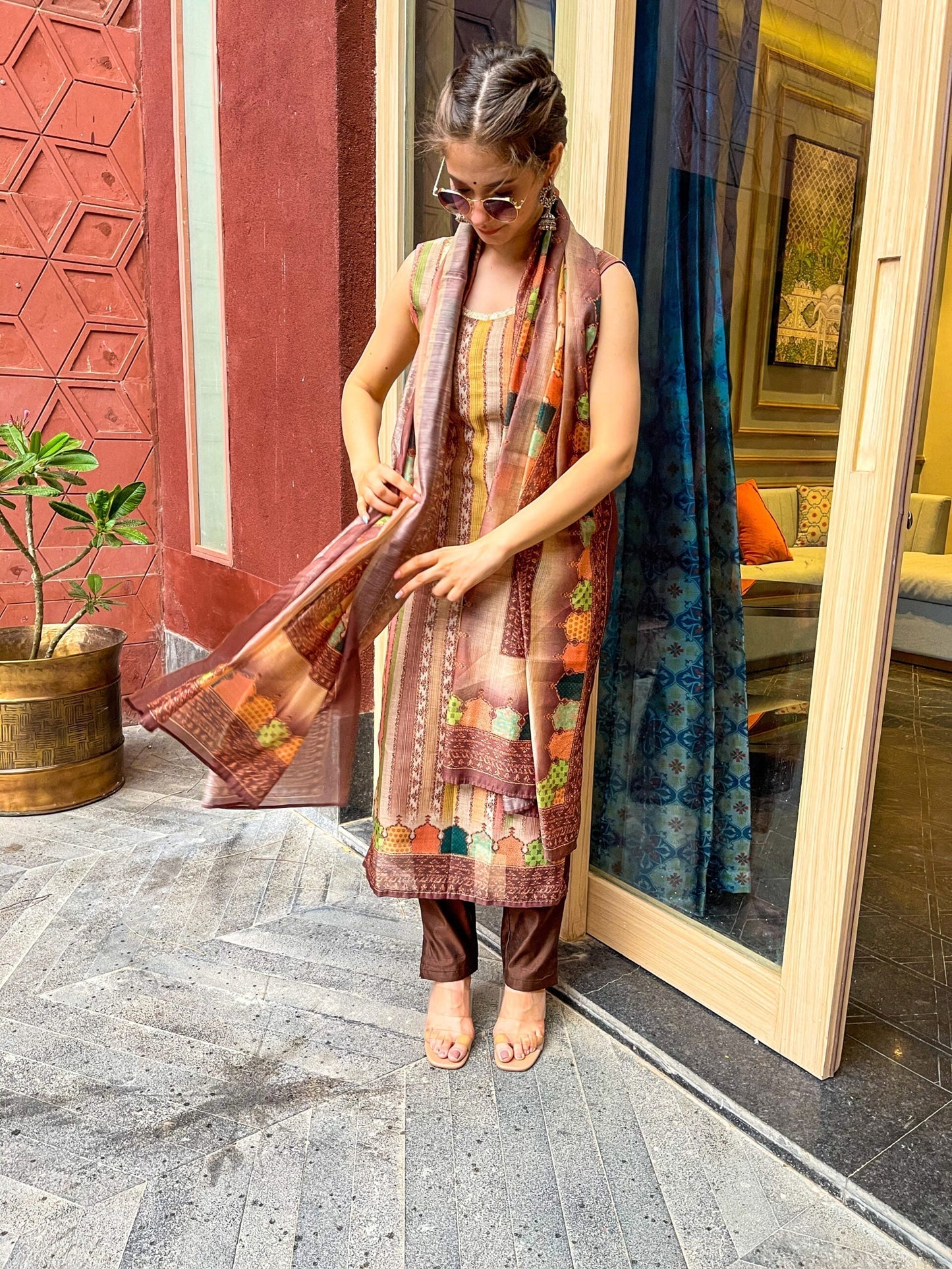 daisy brown chanderi suit set