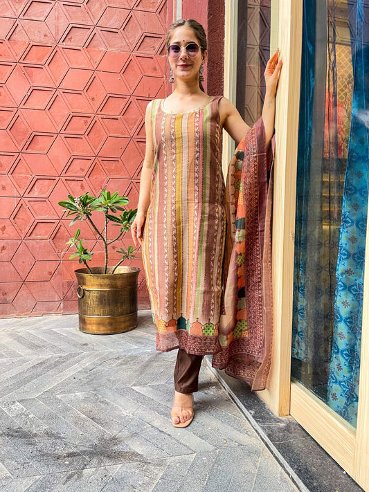 daisy brown chanderi suit set