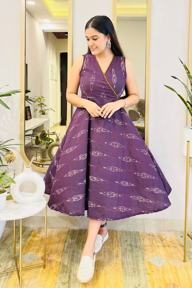 AUBERGINE IKAT VOLUMINOUS DRESS