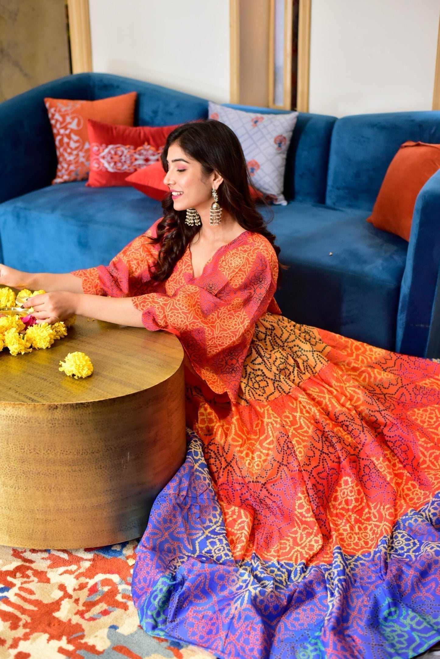 multicolor pearl chanderi maxi