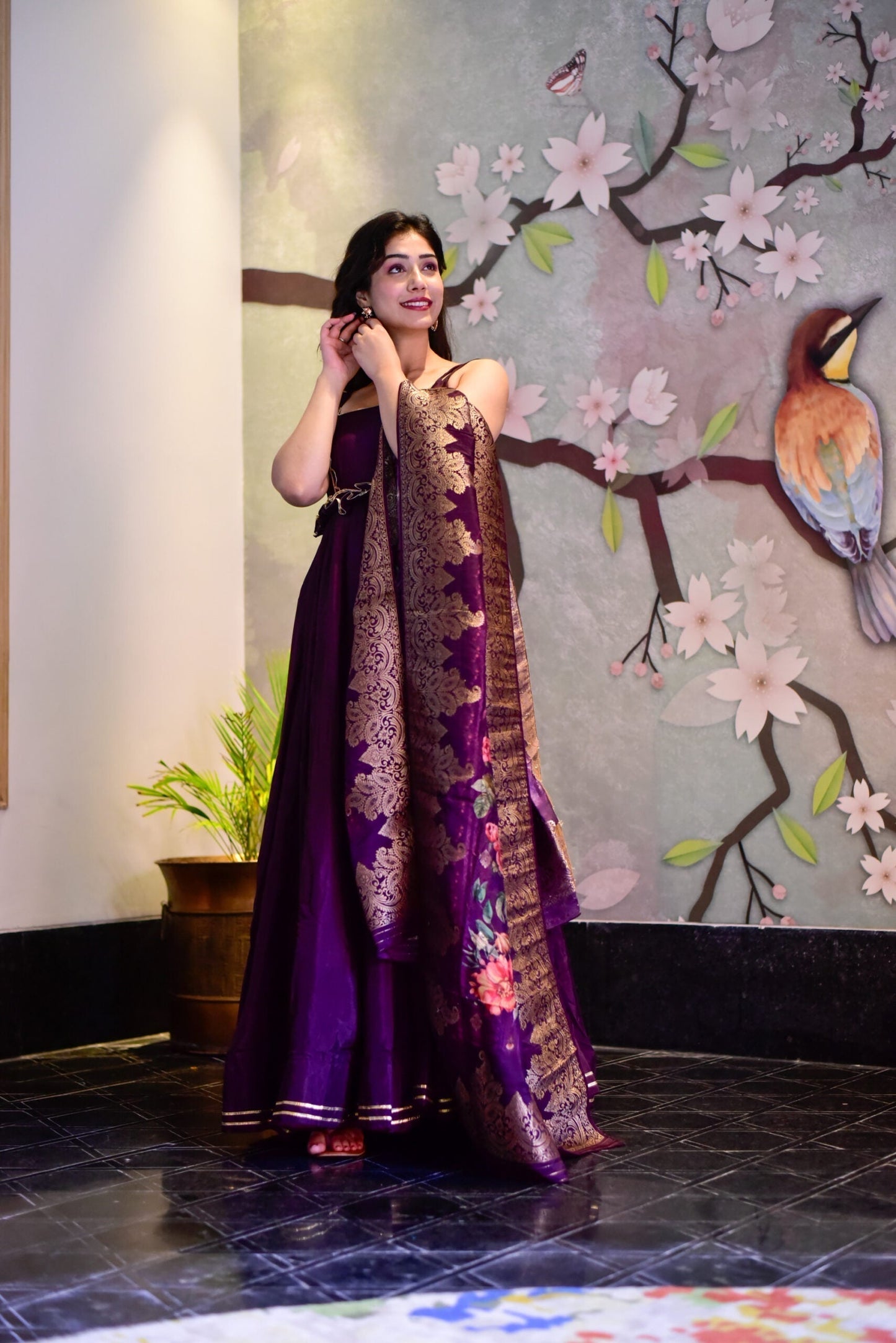 Mariyam purple silk maxi set