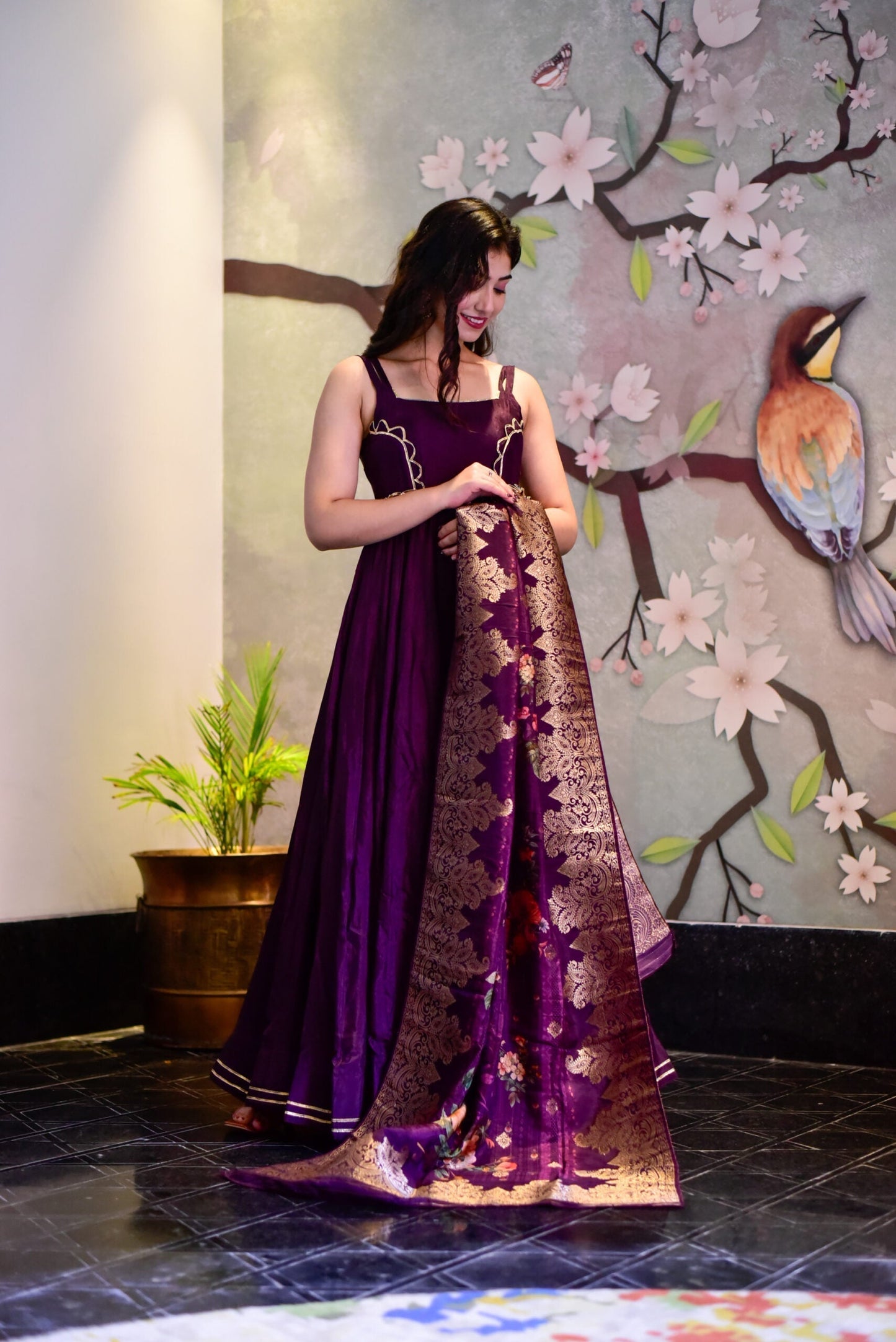 Mariyam purple silk maxi set