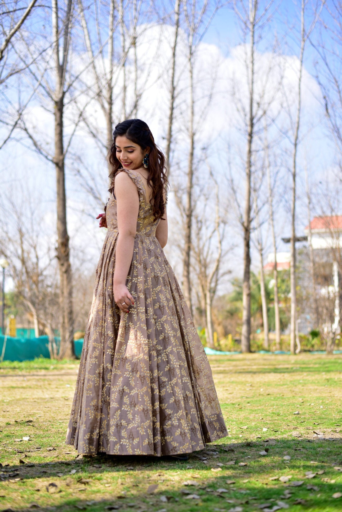 casper brown chanderi dress