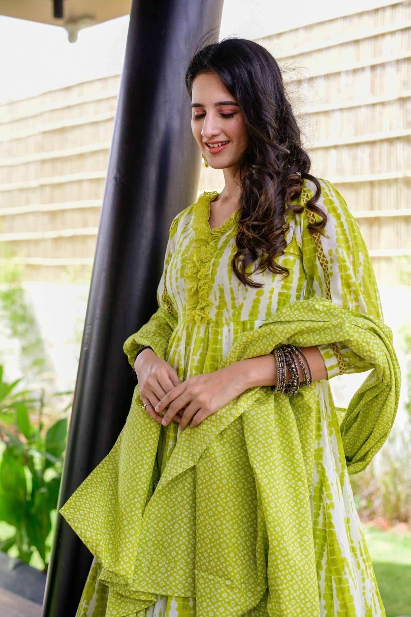 Mouni shibori green suit set