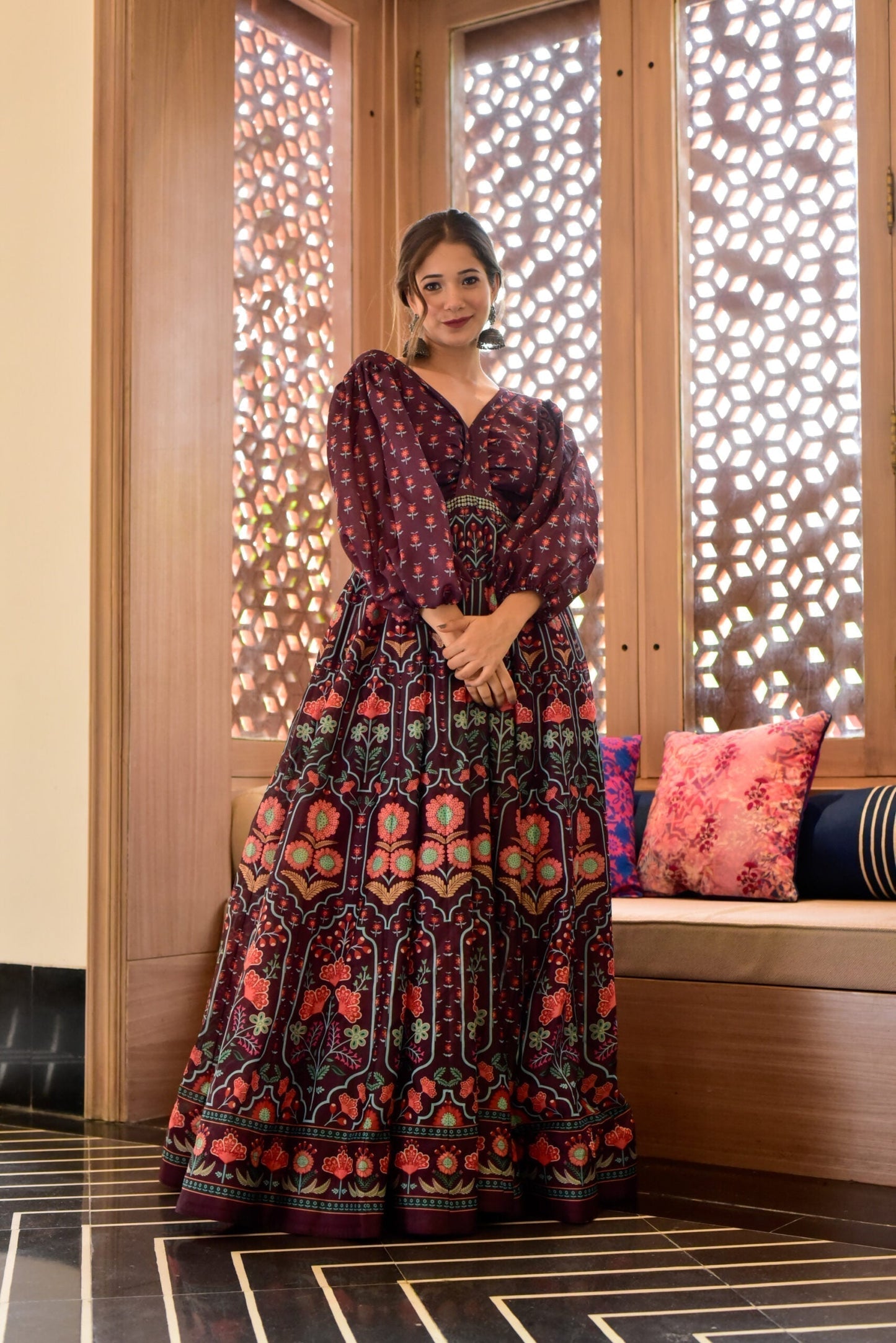 meadow wine chanderi maxi