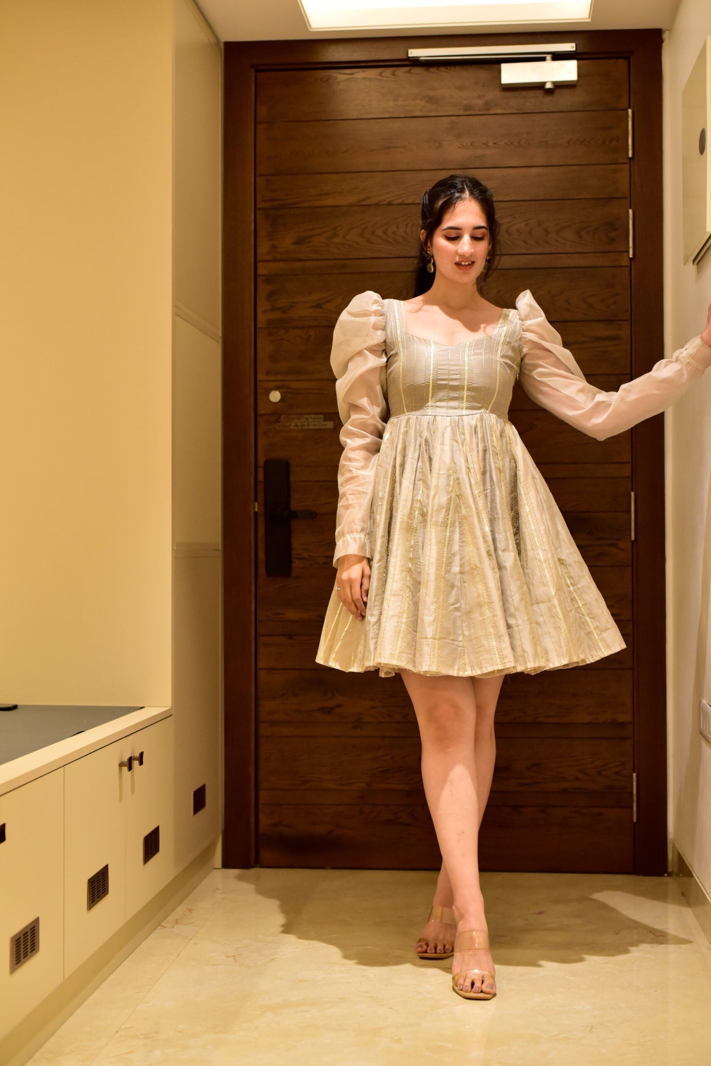 beige shimmer chanderi dress