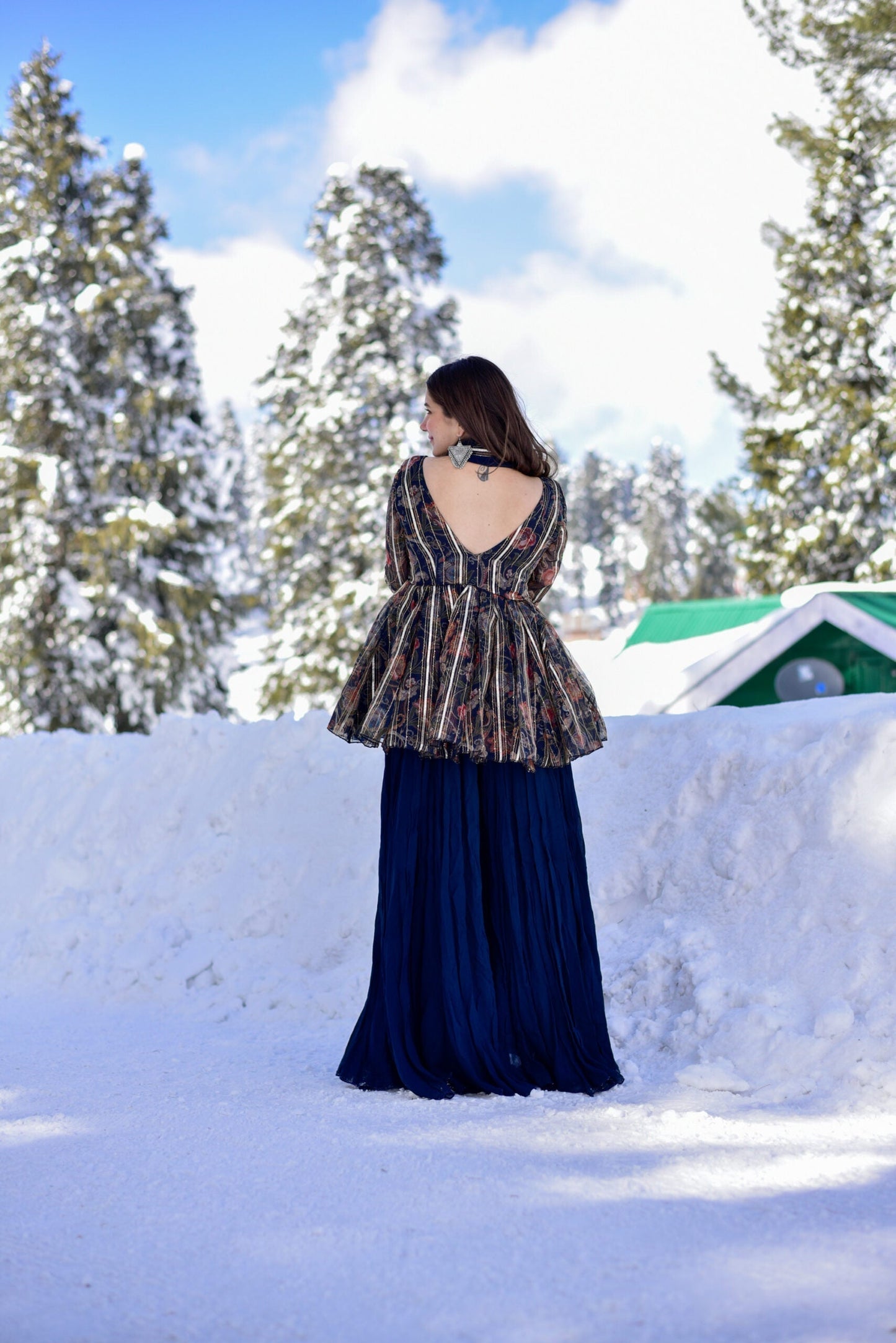 blue gottapatti georgette kurta sharara set