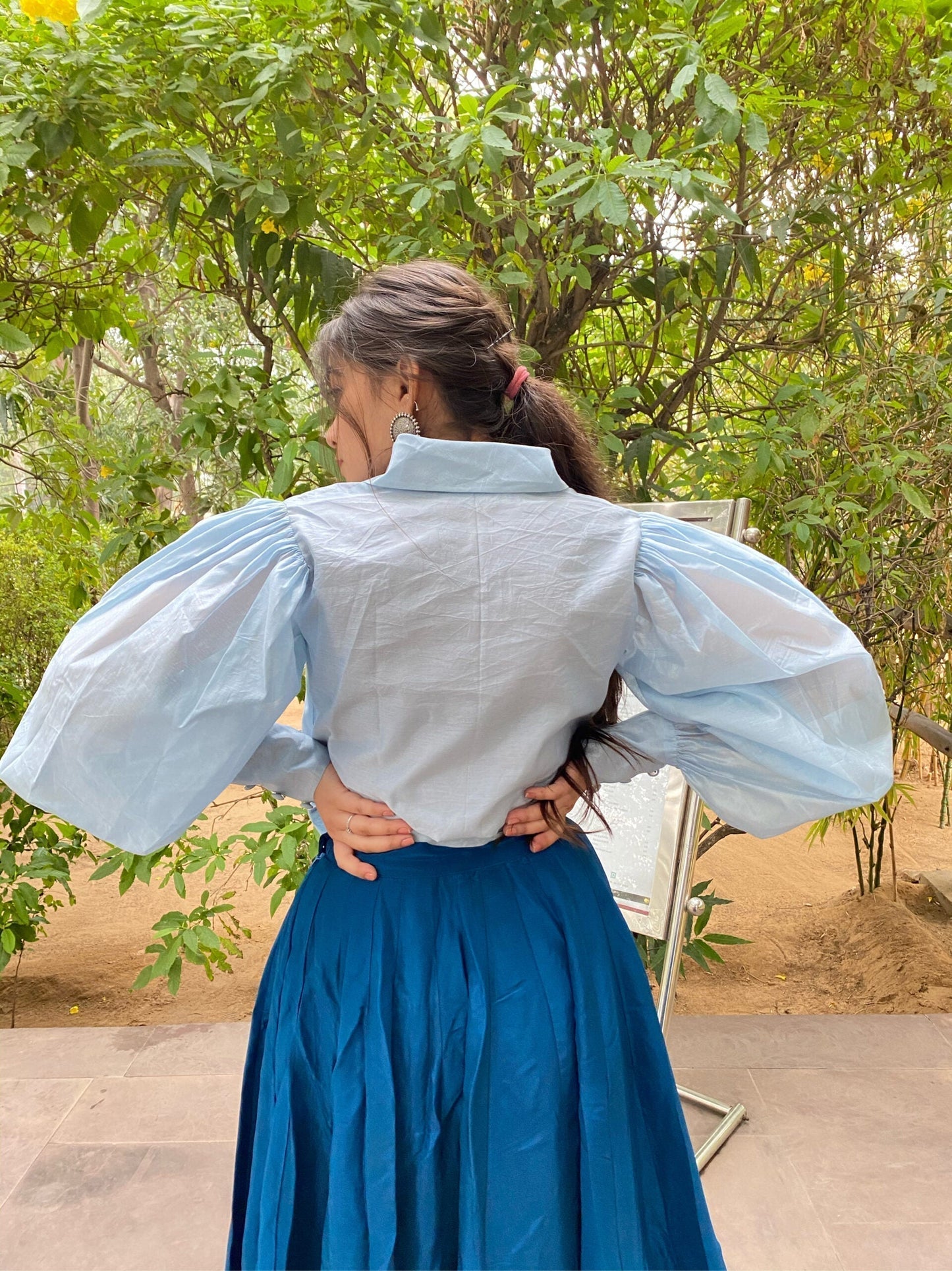 azure silk skirt set