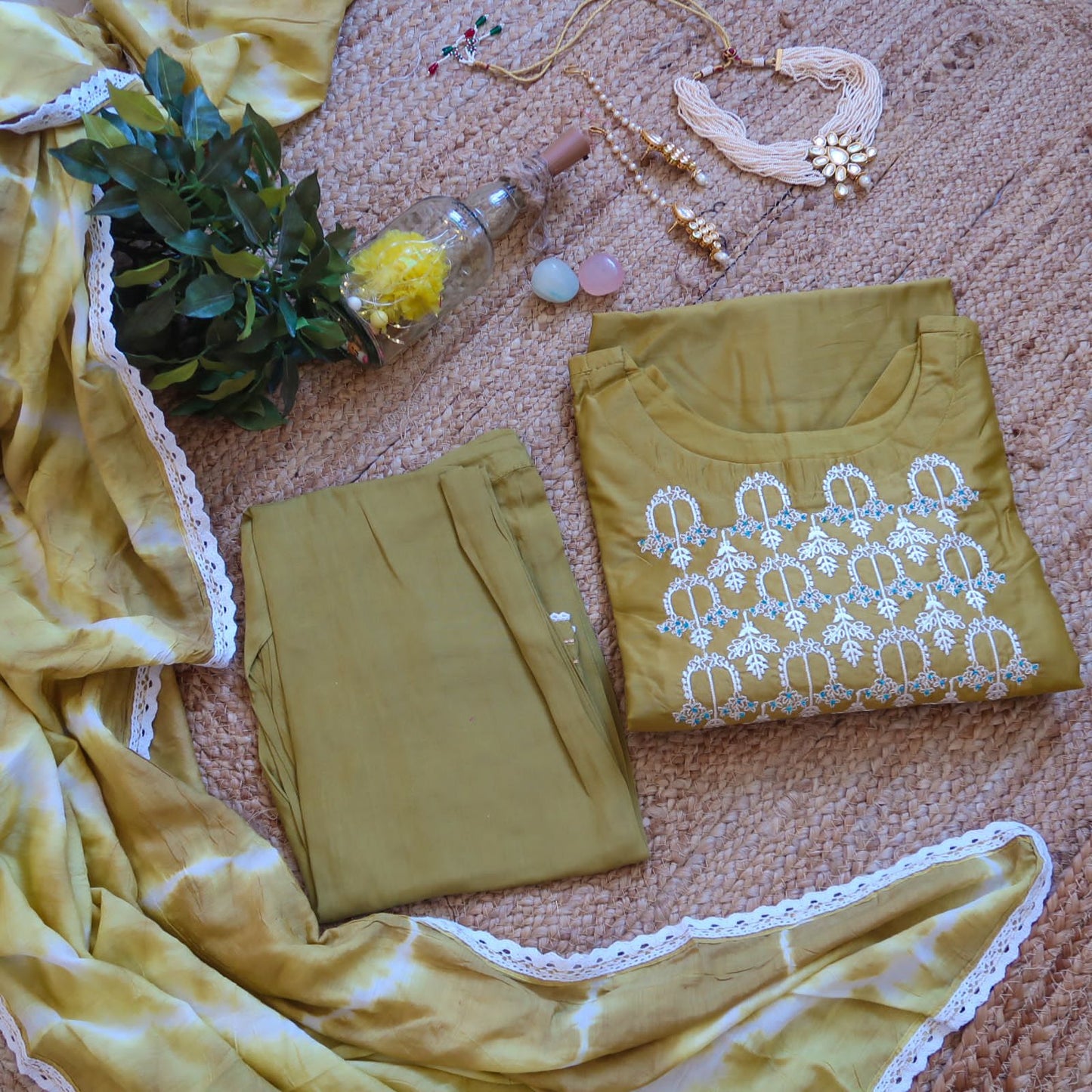 KesariyaVanity Olive Tie Dye Festive Ready Suit Set - DEAL