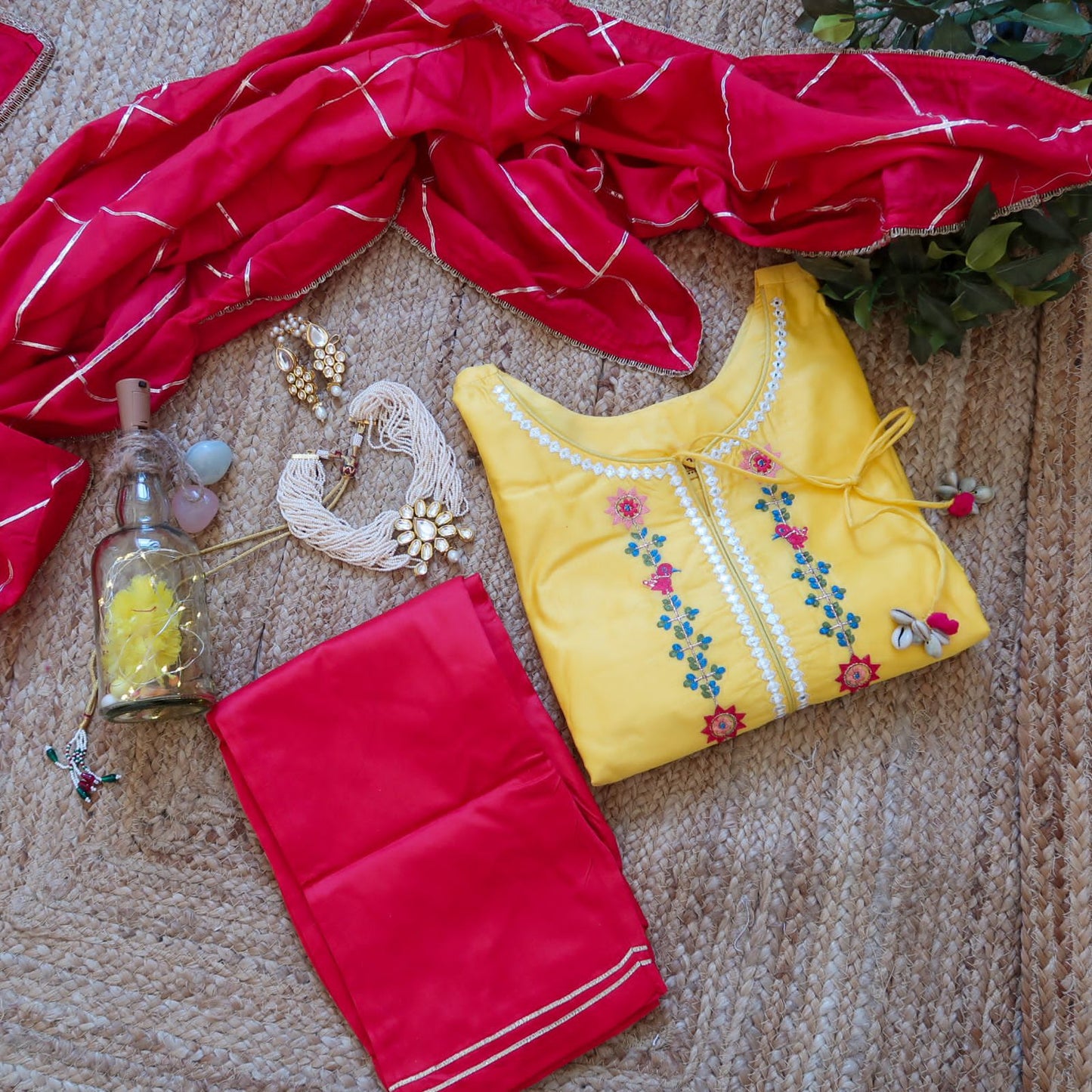 KesariyaVanity Yellow Sea Shell Festive Ready Floral Suit Set - DEAL