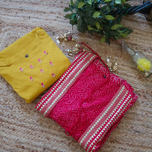 KesariyaVanity Must Have Festive Ready Bandhej Gown Suit - DEAL