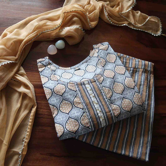 Easy Breezy Grey Mocha cotton Suit (3 piece)