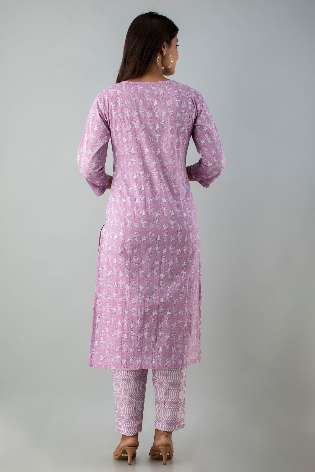 Floral Lilac Breathable Relaxing Fit Cotton Suit (3 piece)