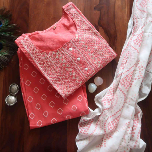 Dim Red Bandhej Sequin Suit (3 piece)