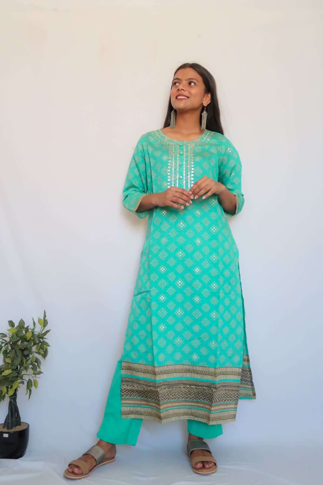 SALE: Turquoise Handwork Suit Set