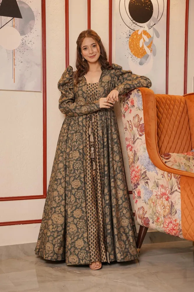 grey floral shrug set