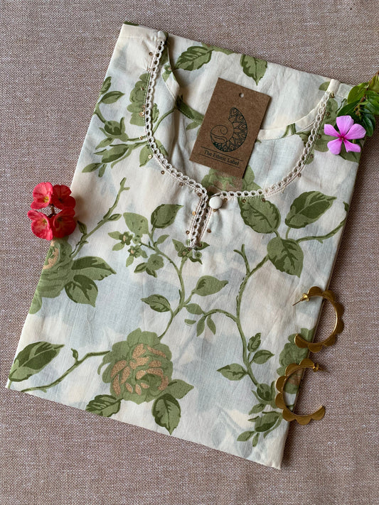 Cream Mehendi "Gold" Cotton Kurta