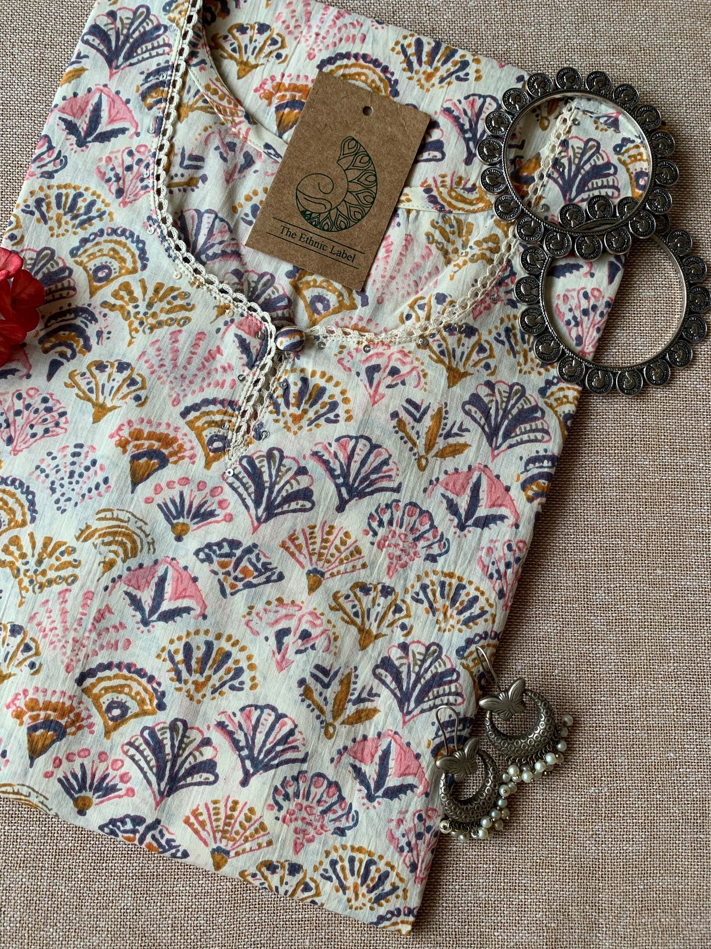 "Gulmohar" Peach Grey Cotton Kurta