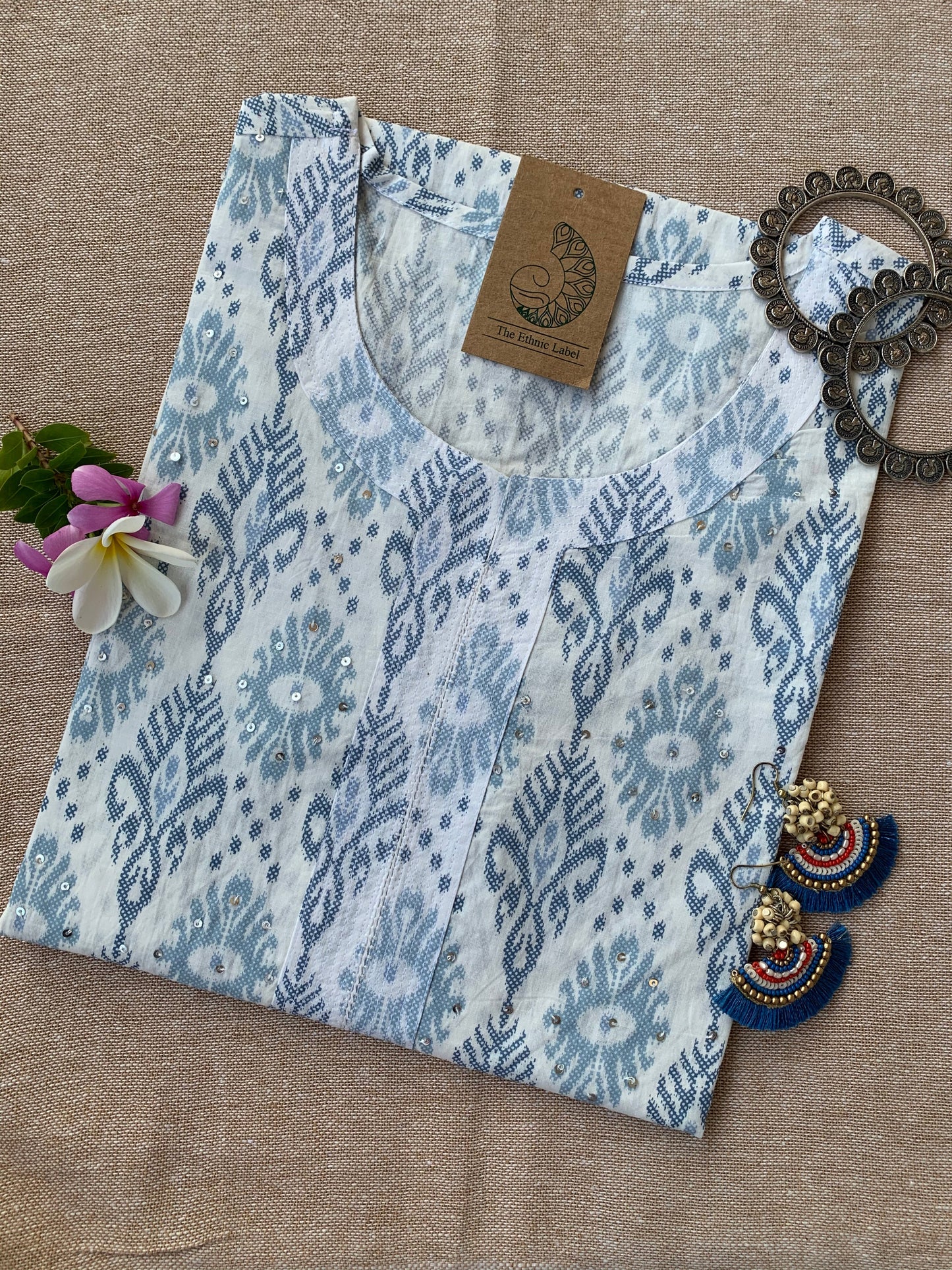 "Silver Spring" Hand Block Printed Cotton Kurta