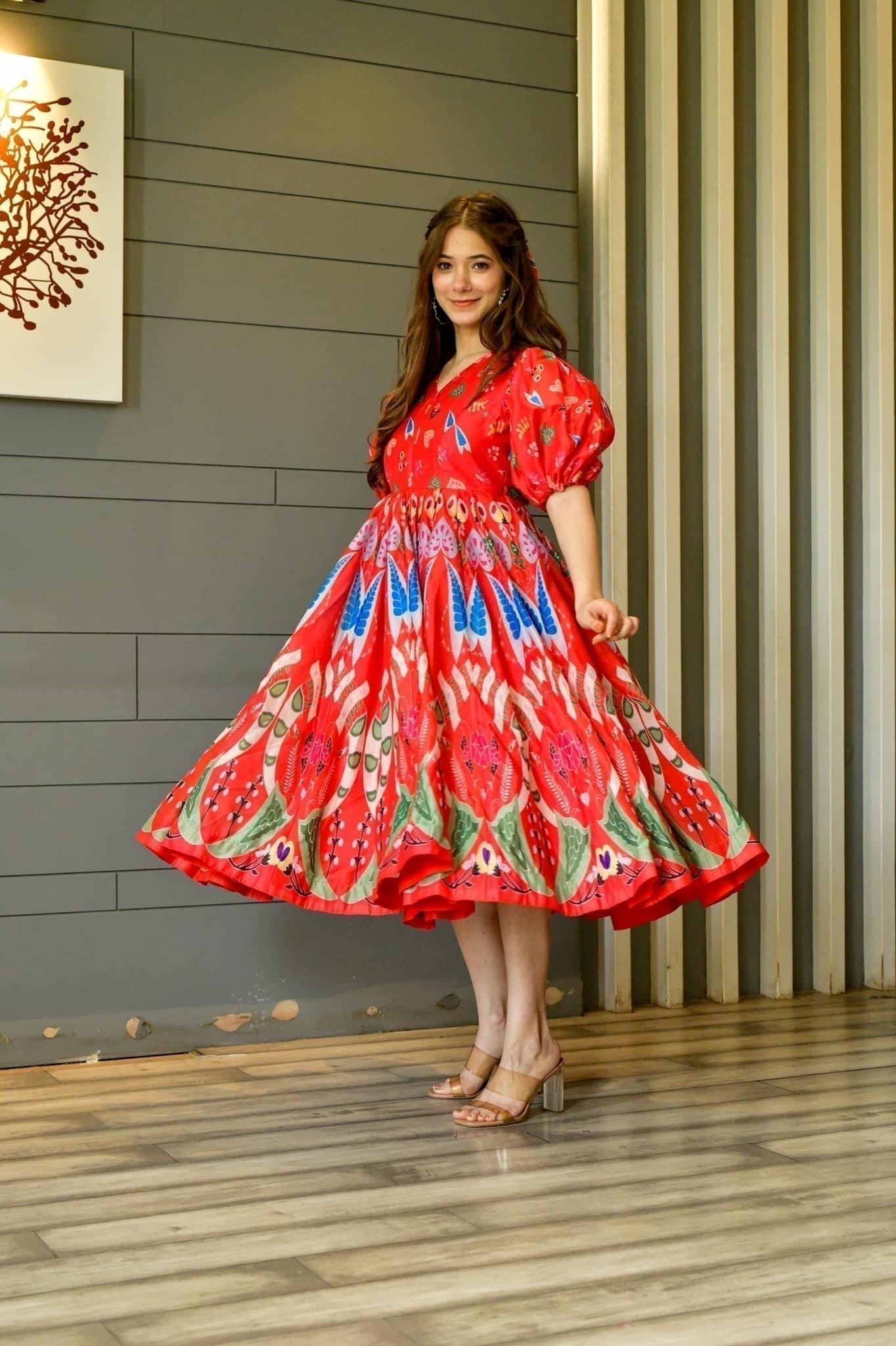 bloom red chanderi dress