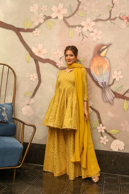 Della yellow kurta sharara set
