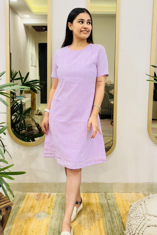 LAVENDER EMBROIDERED SHIFT DRESS